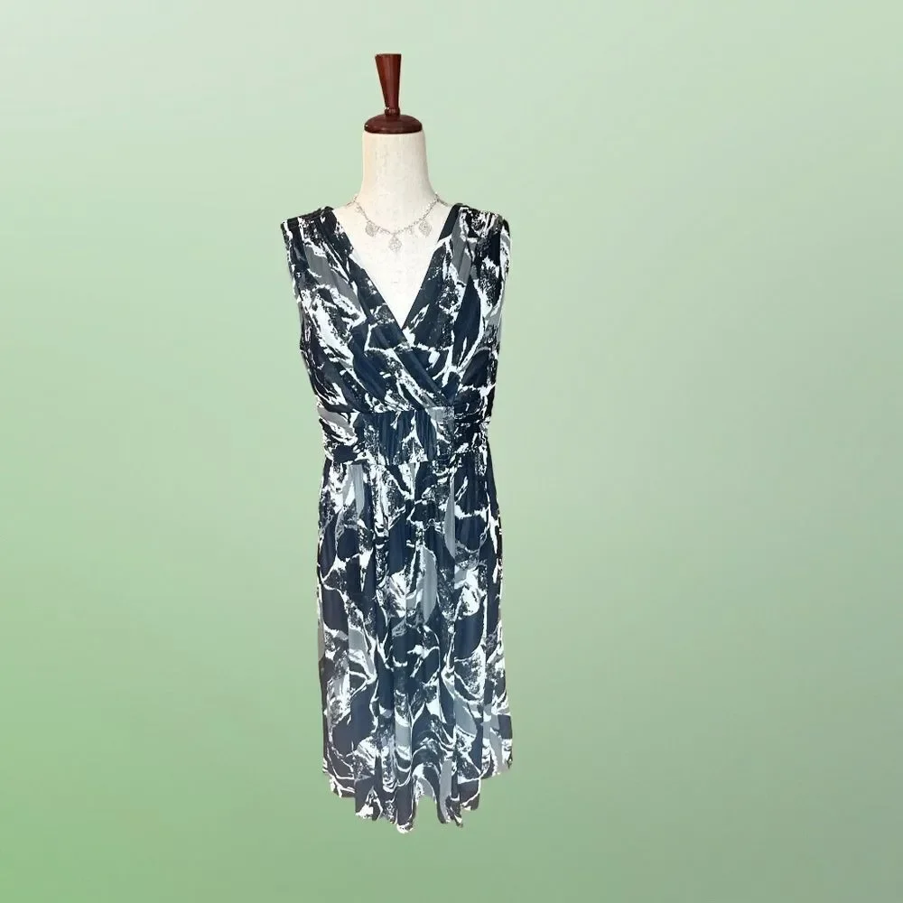 Coldwater Creek Sleeveless Crossover Midi Dress Black/Blue/White